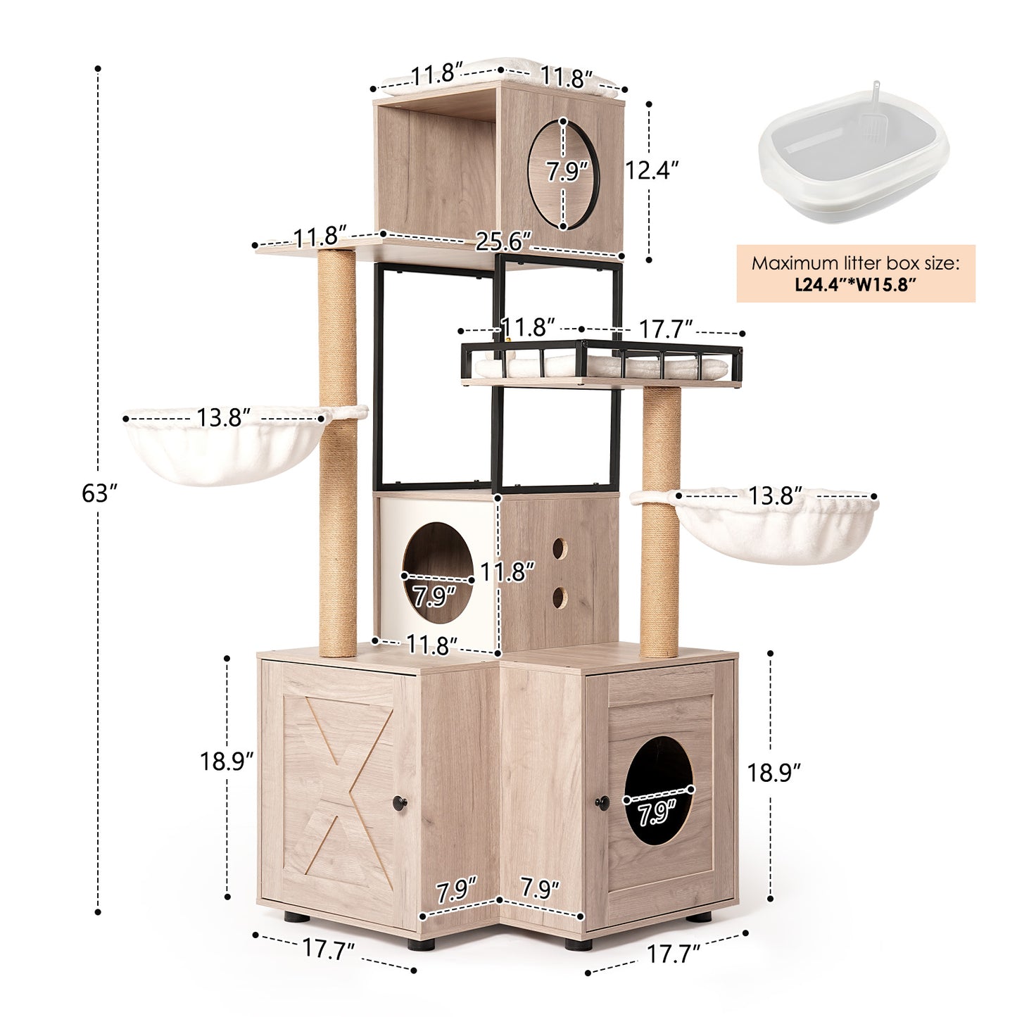 63" Multi-Functional Cat Tree with Litter Box