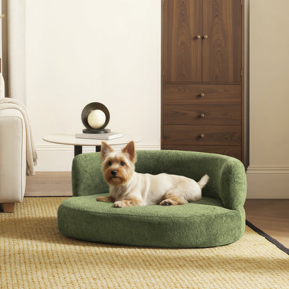 36" Curved Dog Sofa Bed – Moss Green Teddy Fleece