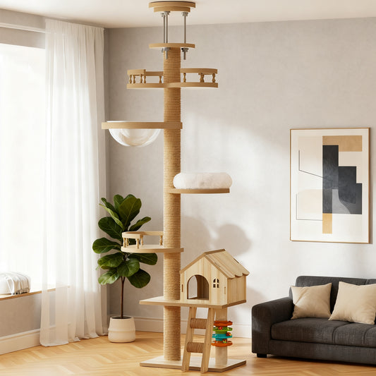 Floor-to-Ceiling Cat Tree – Adjustable 98–110in