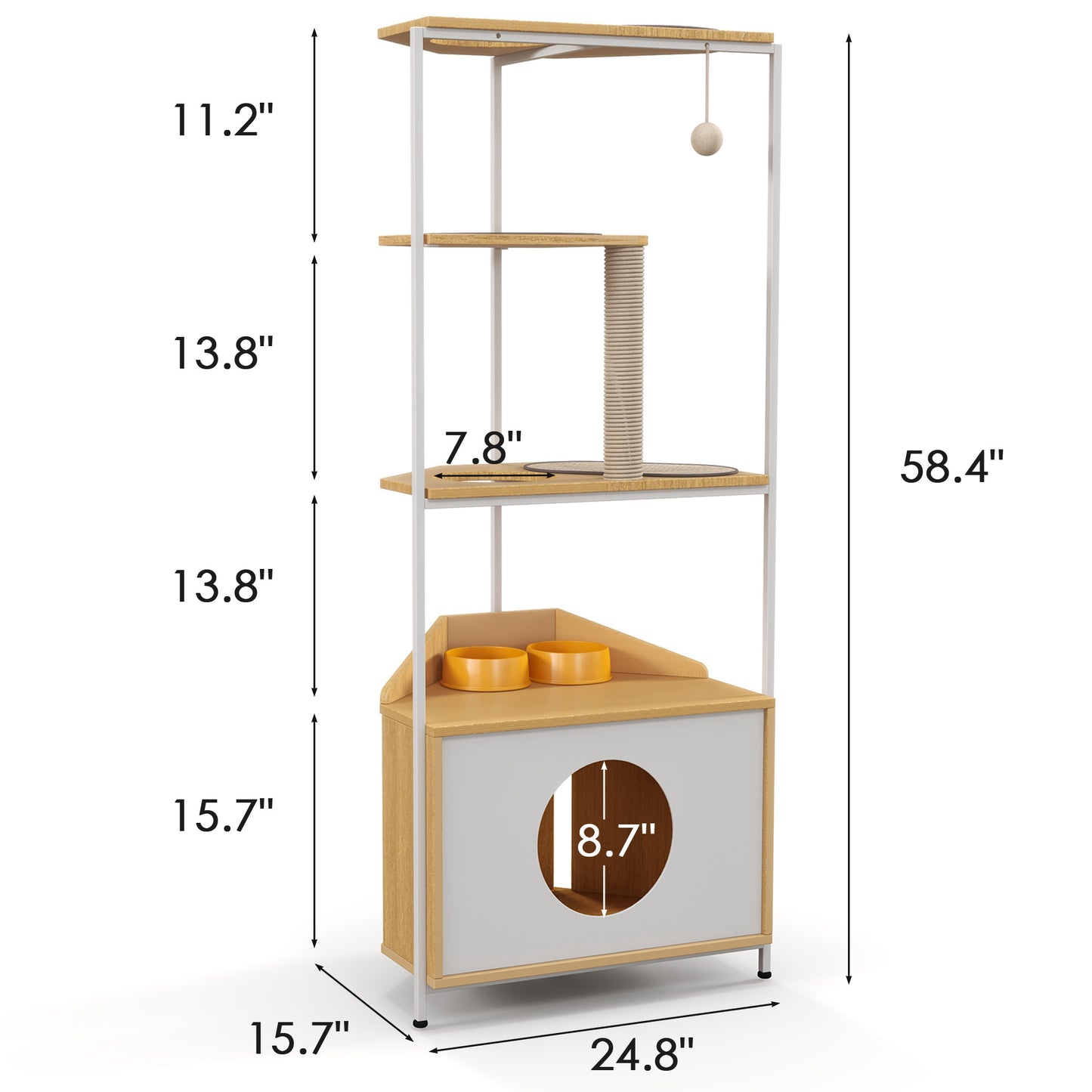 Corner Cat Tower with Feeding Station