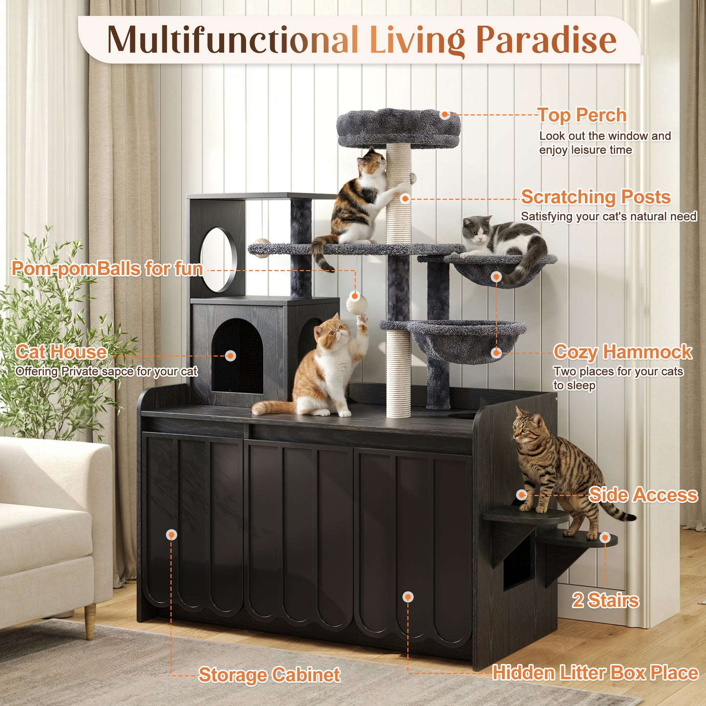 50.6" All-in-One Cat Tree – Black