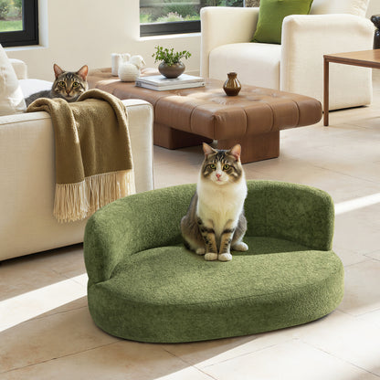 36" Curved Dog Sofa Bed – Moss Green Teddy Fleece