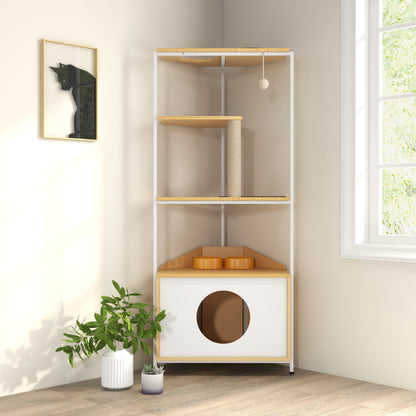 Corner Cat Tower with Feeding Station
