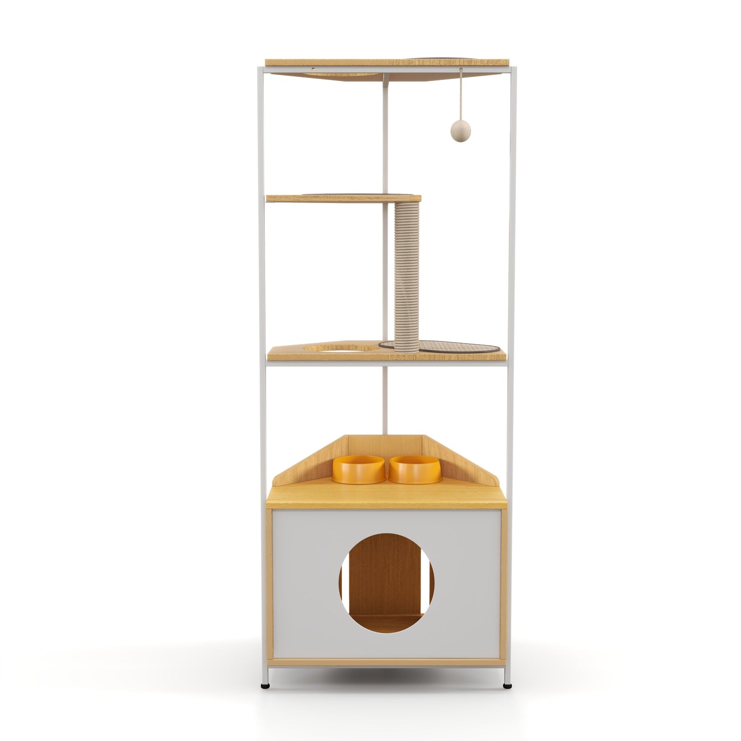 Corner Cat Tower with Feeding Station