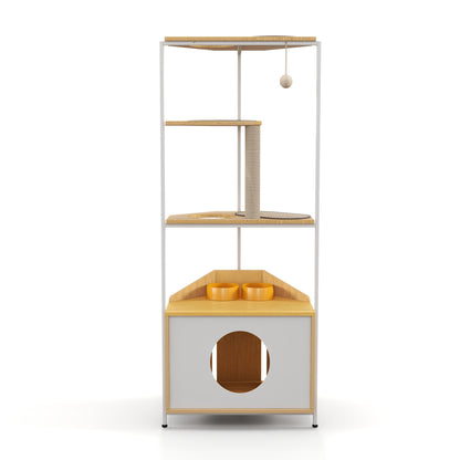 Corner Cat Tower with Feeding Station