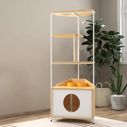 Corner Cat Tower with Feeding Station