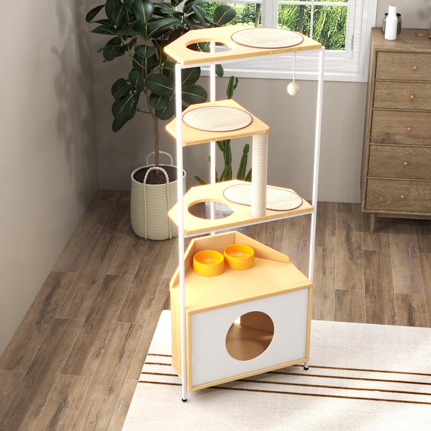 Corner Cat Tower with Feeding Station