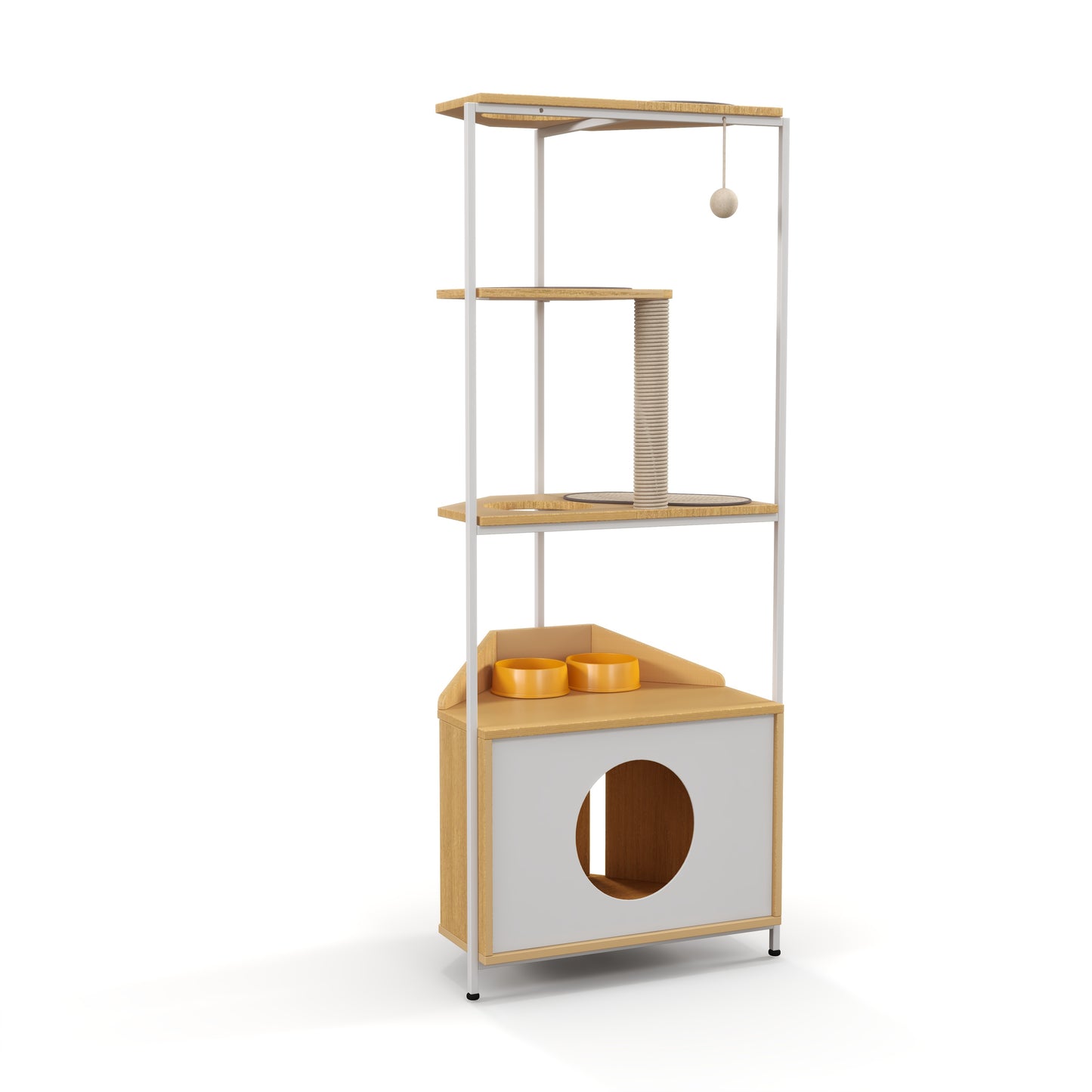 Corner Cat Tower with Feeding Station