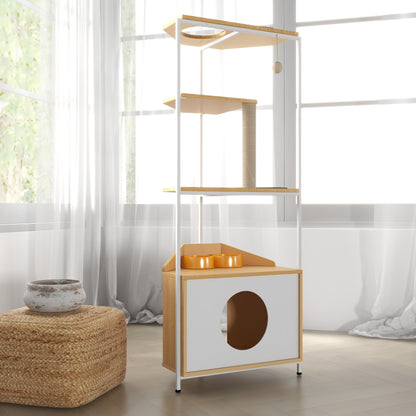 Corner Cat Tower with Feeding Station