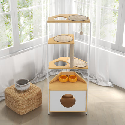 Corner Cat Tower with Feeding Station