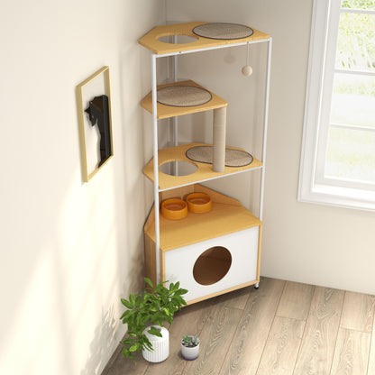 Corner Cat Tower with Feeding Station