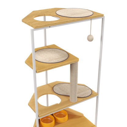 Corner Cat Tower with Feeding Station