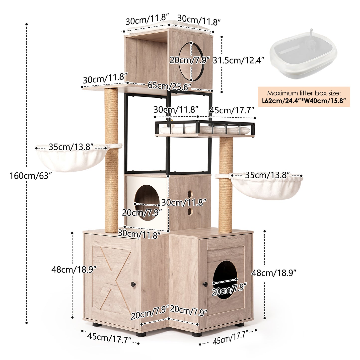 63" Multi-Functional Cat Tree with Litter Box