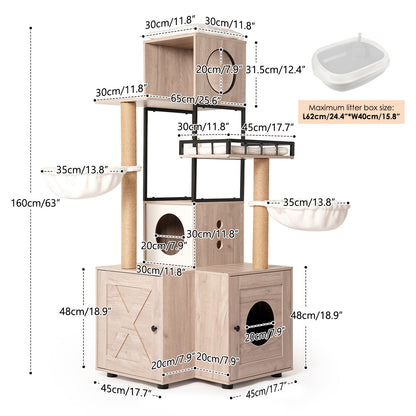 63" Multi-Functional Cat Tree with Litter Box