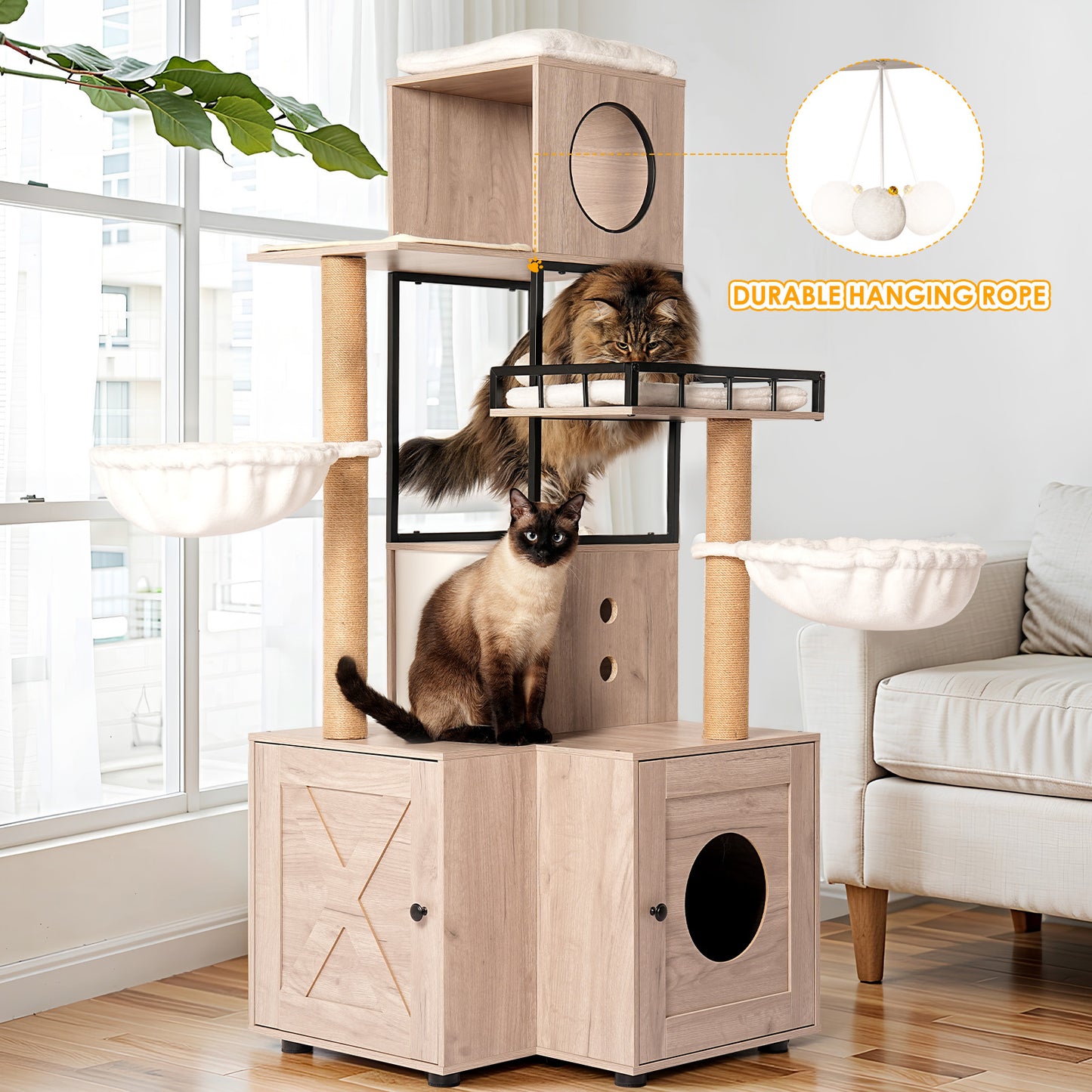 63" Multi-Functional Cat Tree with Litter Box