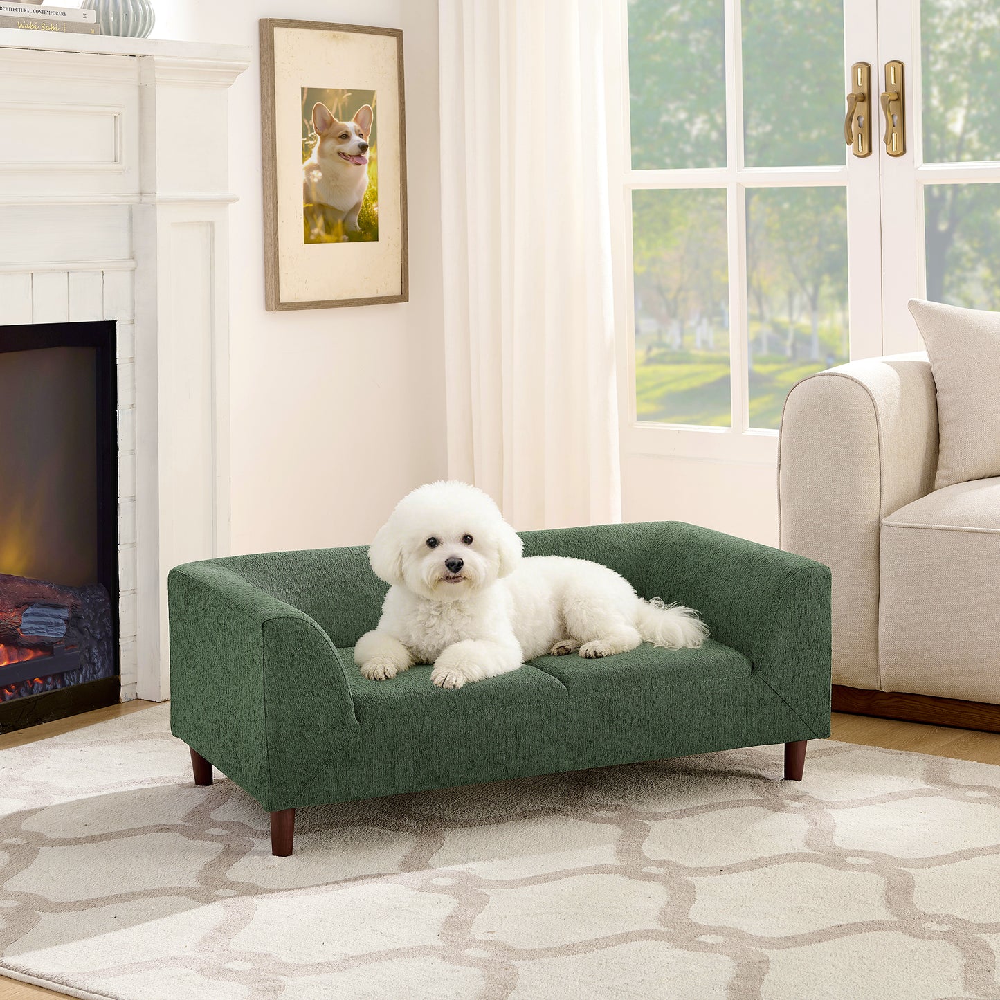 Pet Sofa with Backrest – Olive Green