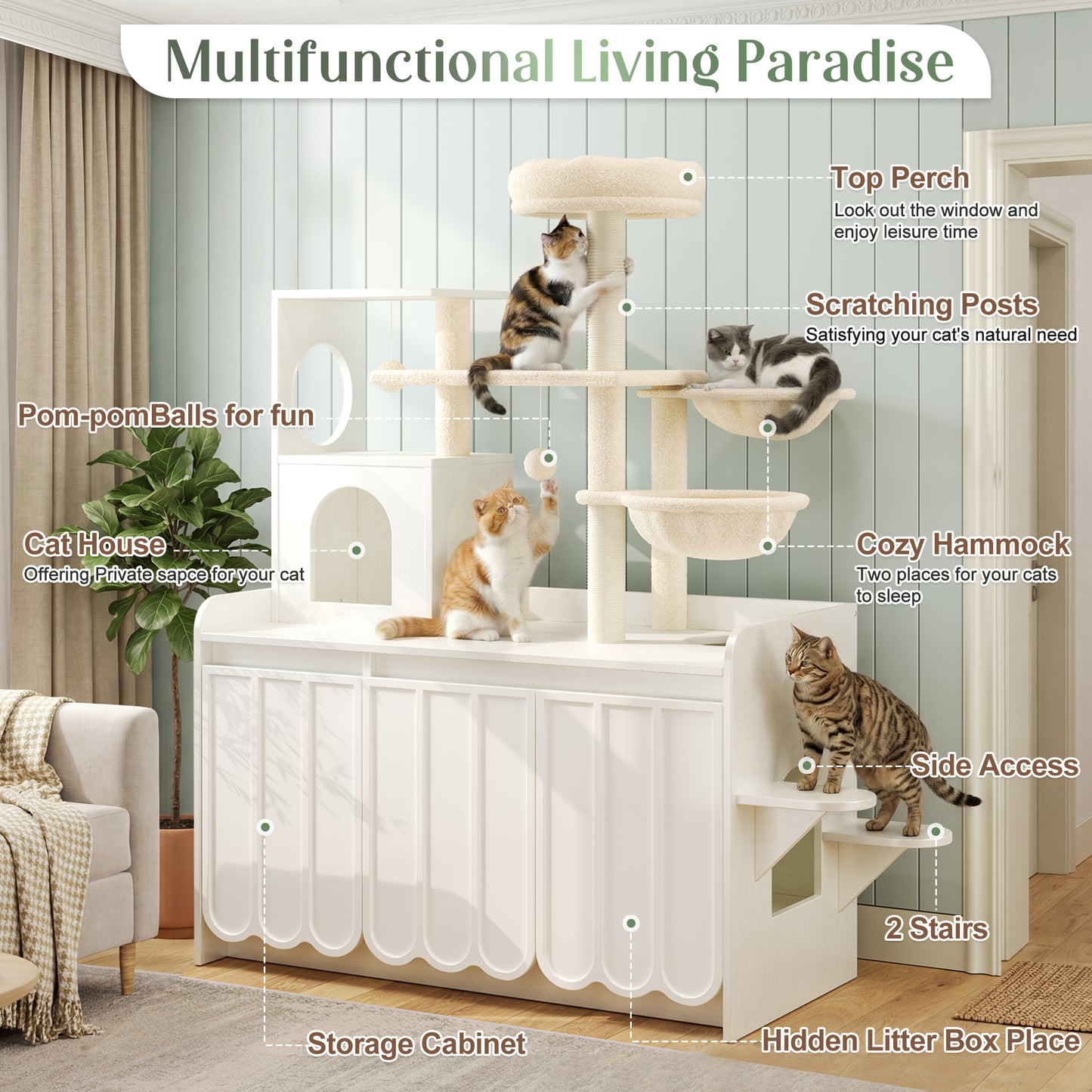 50.6" All-in-One Cat Tree – White