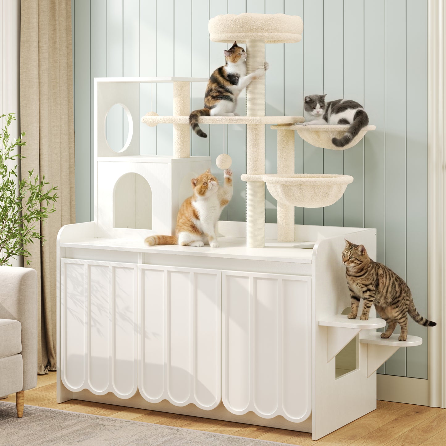 50.6" All-in-One Cat Tree – White
