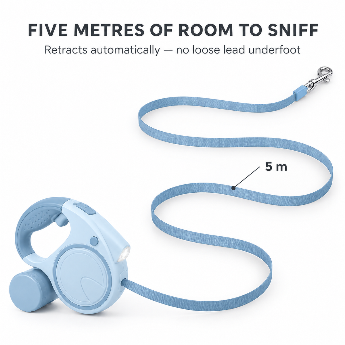 Retractable Dog Leash with Light & Poop Bag Holder – 5 m