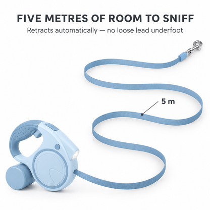 Retractable Dog Leash with Light & Poop Bag Holder – 5 m
