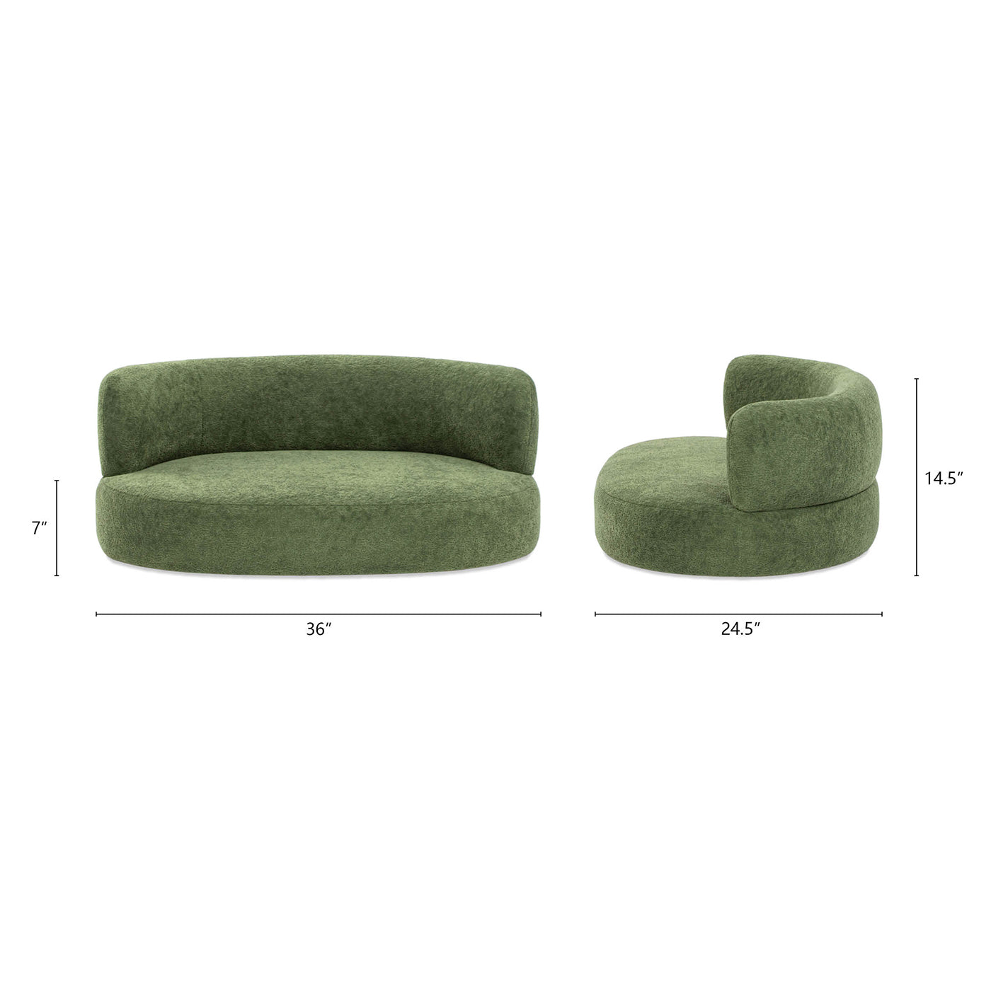 36" Curved Dog Sofa Bed – Moss Green Teddy Fleece