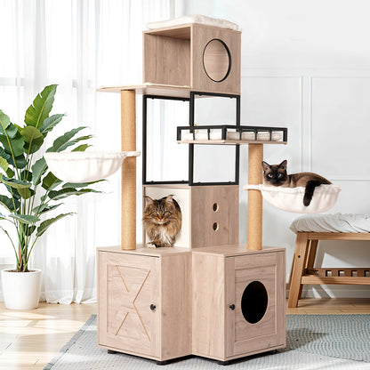 63" Multi-Functional Cat Tree with Litter Box