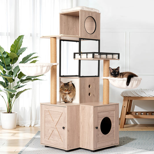 63" Multi-Functional Cat Tree with Litter Box