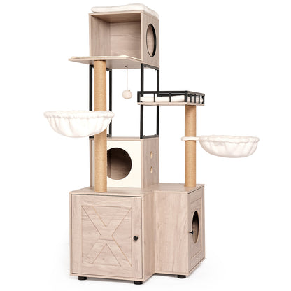 63" Multi-Functional Cat Tree with Litter Box