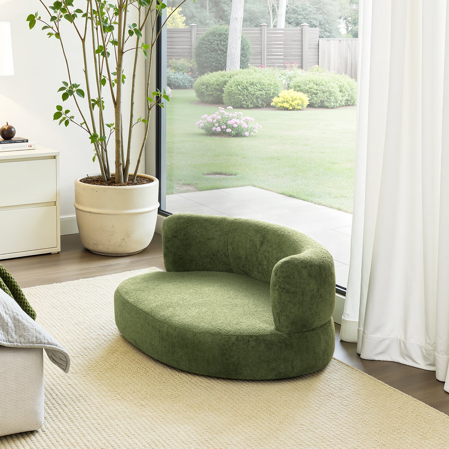 36" Curved Dog Sofa Bed – Moss Green Teddy Fleece