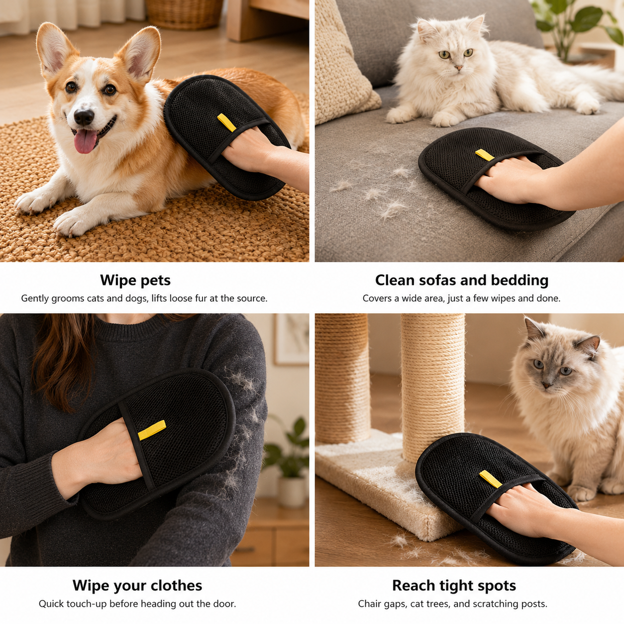 Pet Hair Remover Grooming Glove for Dogs & Cats