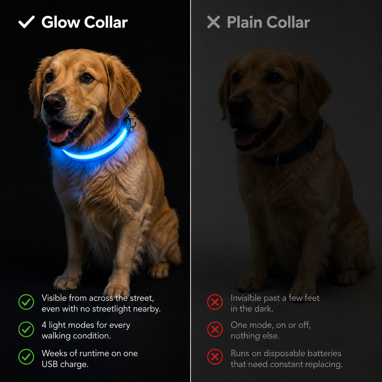 LED Glow-in-the-Dark Pet Collar – Rechargeable & Adjustable