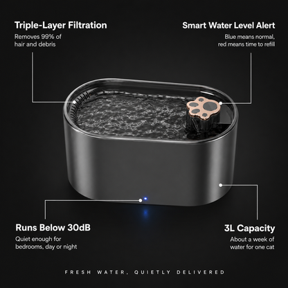 3L Ultra-Quiet Cat Water Fountain with LED Light