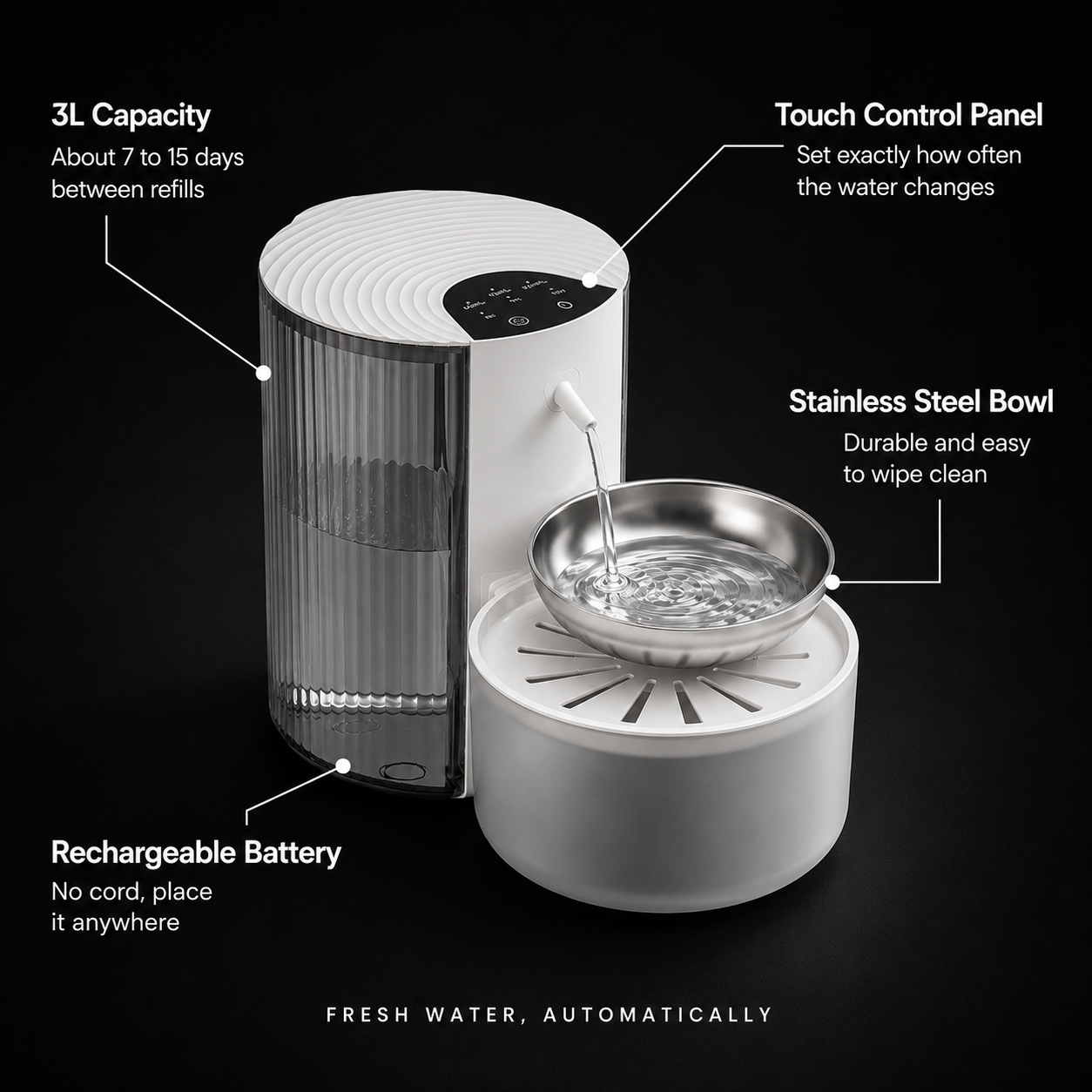 Rechargeable Stainless Steel Pet Water Fountain