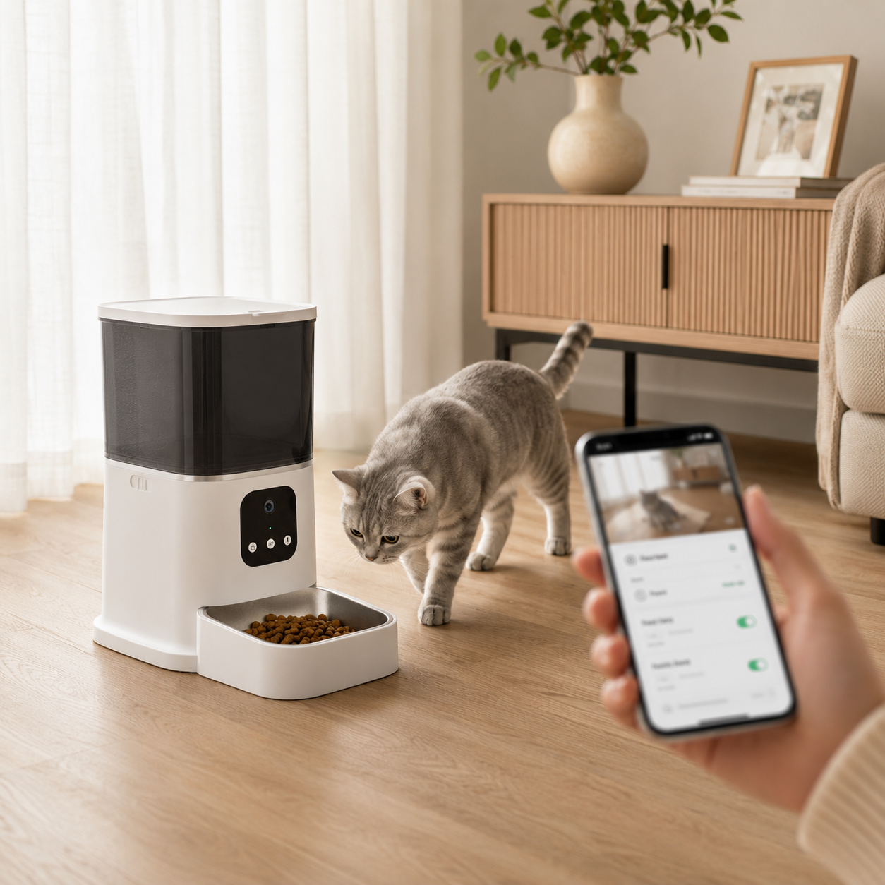 Large-Capacity Smart WiFi Pet Feeder with Voice Recorder