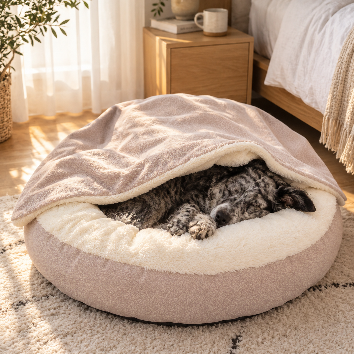 Orthopedic Donut Dog Bed with Hooded Blanket