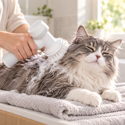 Automatic Foaming Dog & Cat Bath Brush with Shampoo Dispenser – USB Rechargeable