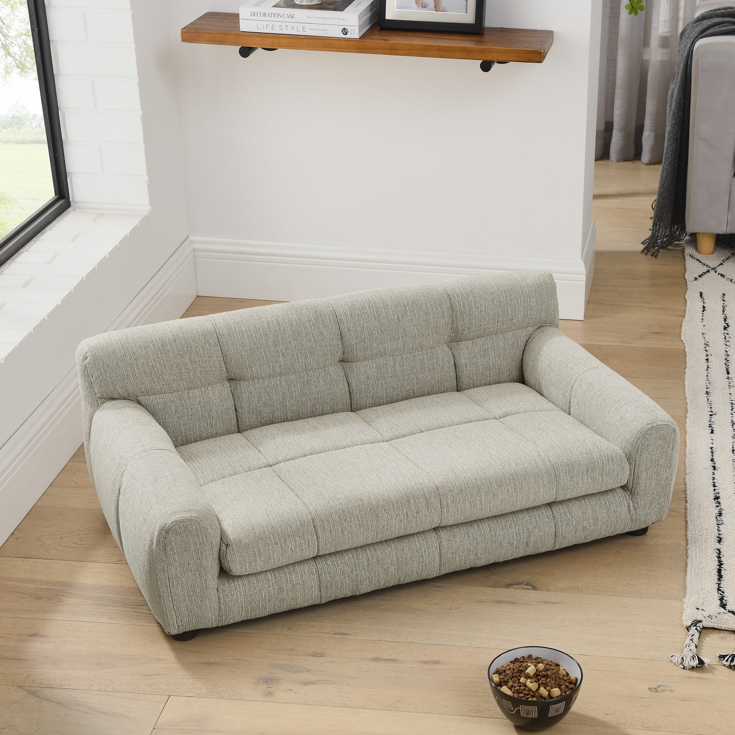 Large Dog Sofa with Backrest – Beige Linen