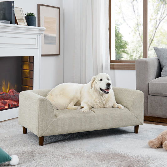 Pet Sofa with Backrest – Beige Linen