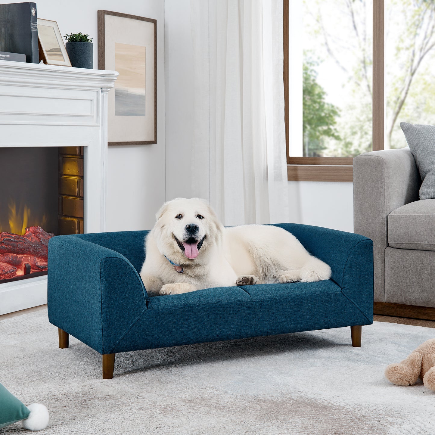 Pet Sofa with Backrest – Blue Linen
