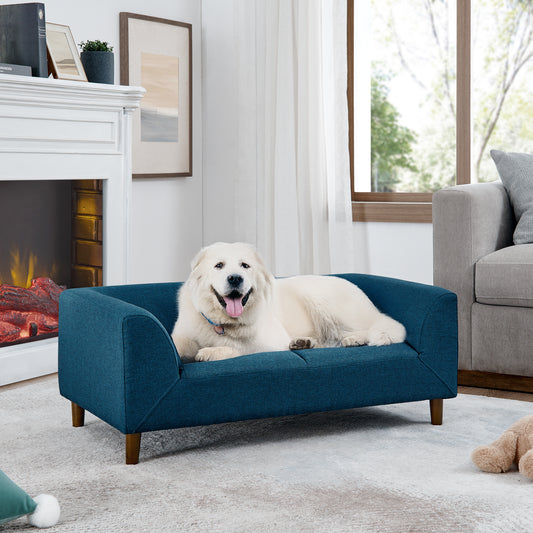Pet Sofa with Backrest – Blue Linen