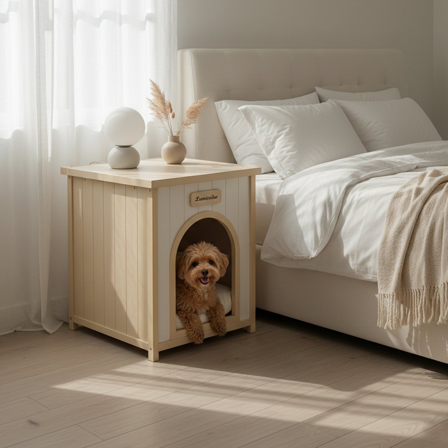 Wooden Dog House with Side Table – Cedar