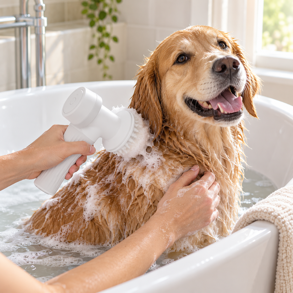 Automatic Foaming Dog & Cat Bath Brush with Shampoo Dispenser – USB Rechargeable