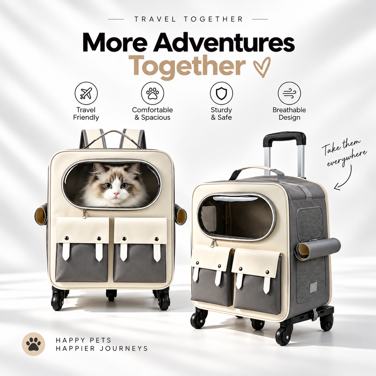 Foldable Rolling Pet Carrier with Trolley Handle