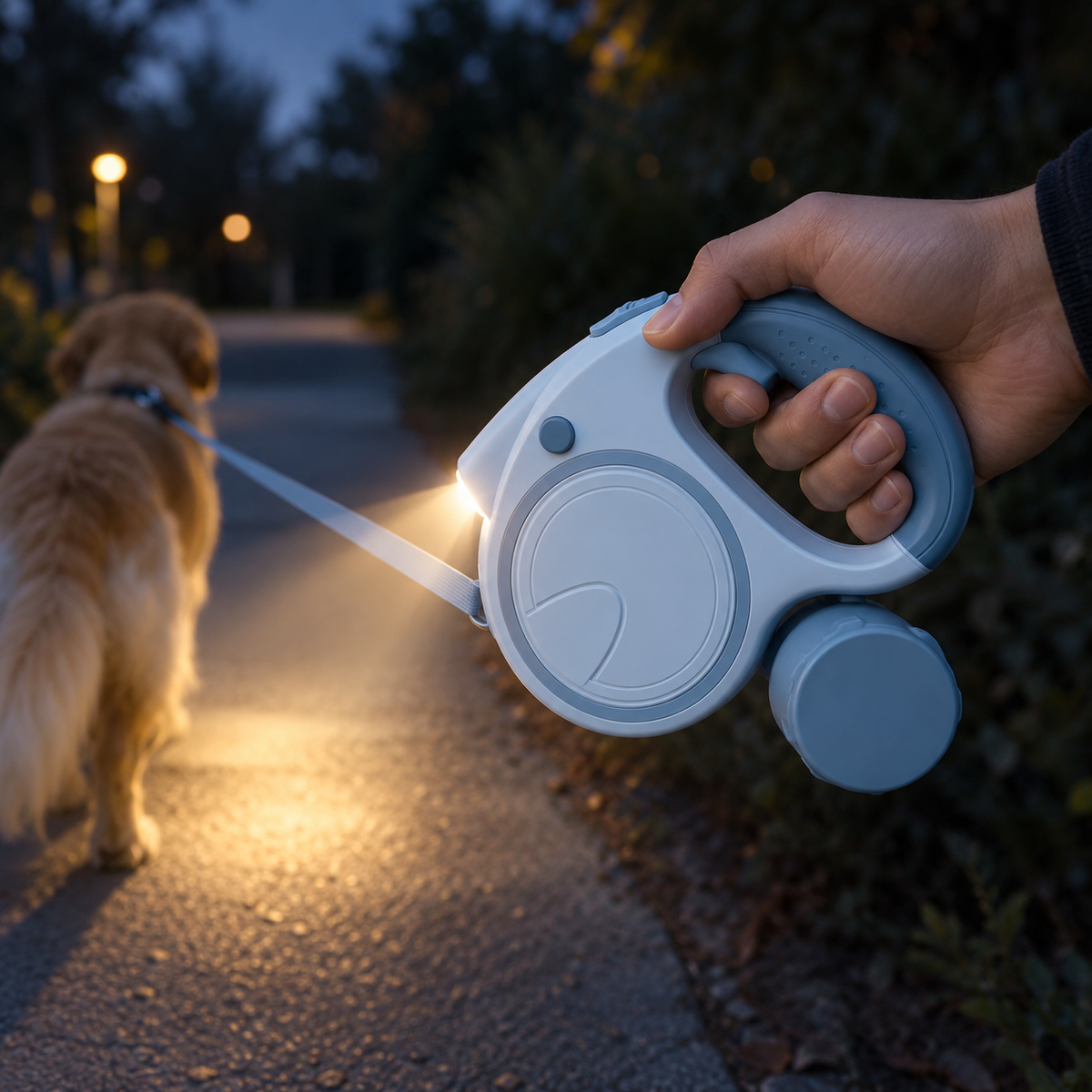 Retractable Dog Leash with Light & Poop Bag Holder – 5 m