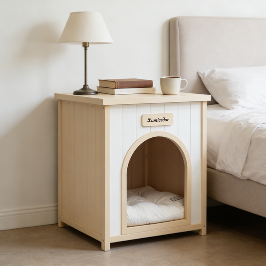 Wooden Dog House with Side Table – Cedar