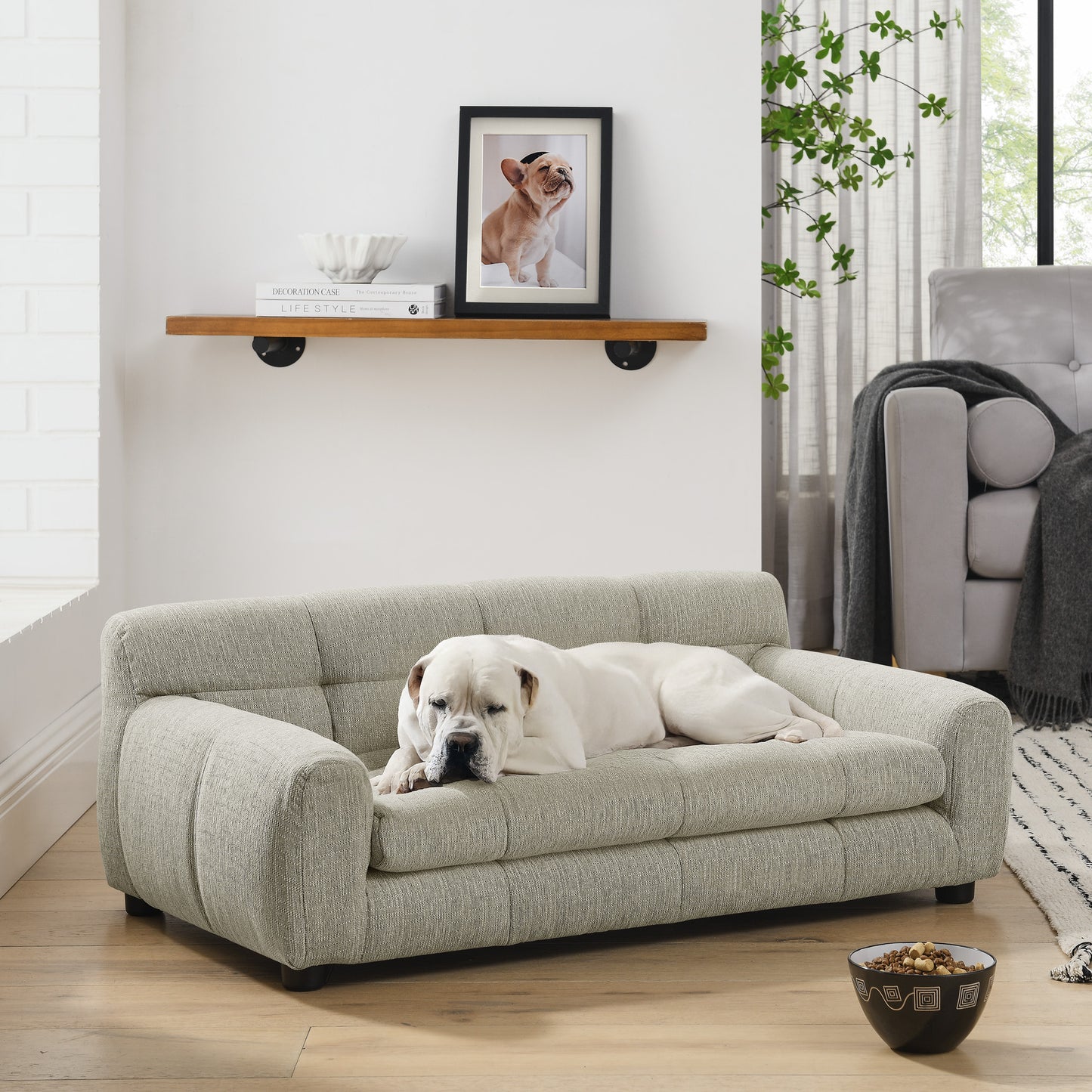Large Dog Sofa with Backrest – Beige Linen