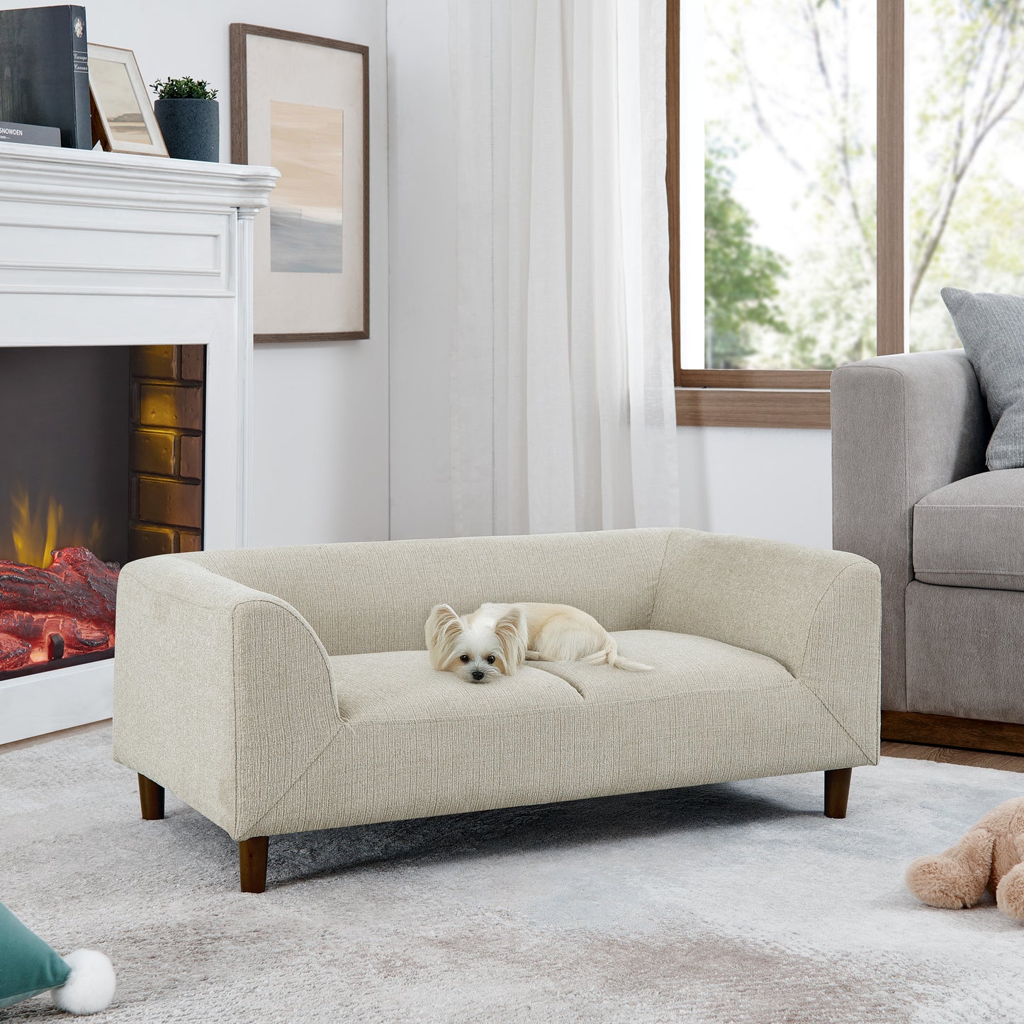 Pet Sofa with Backrest – Beige Linen