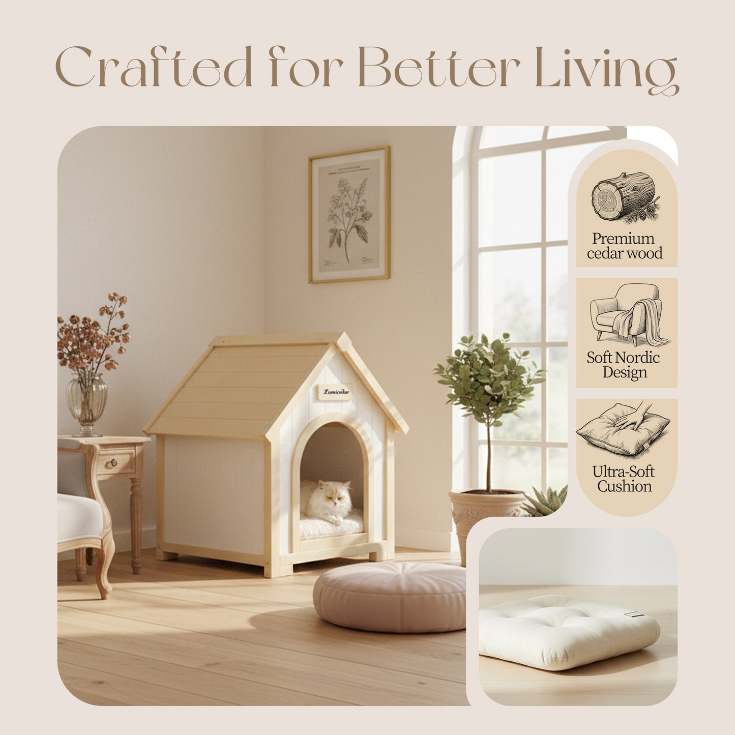 Wooden Dog House – Cedar, EVA Cushion