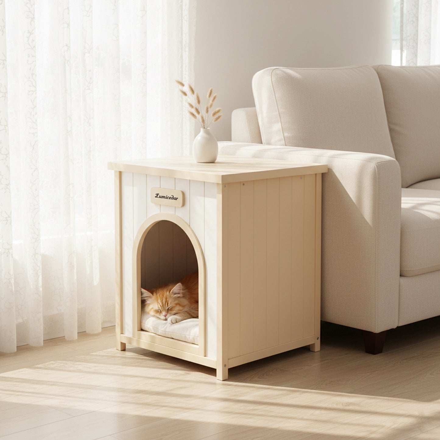 Wooden Dog House with Side Table – Cedar
