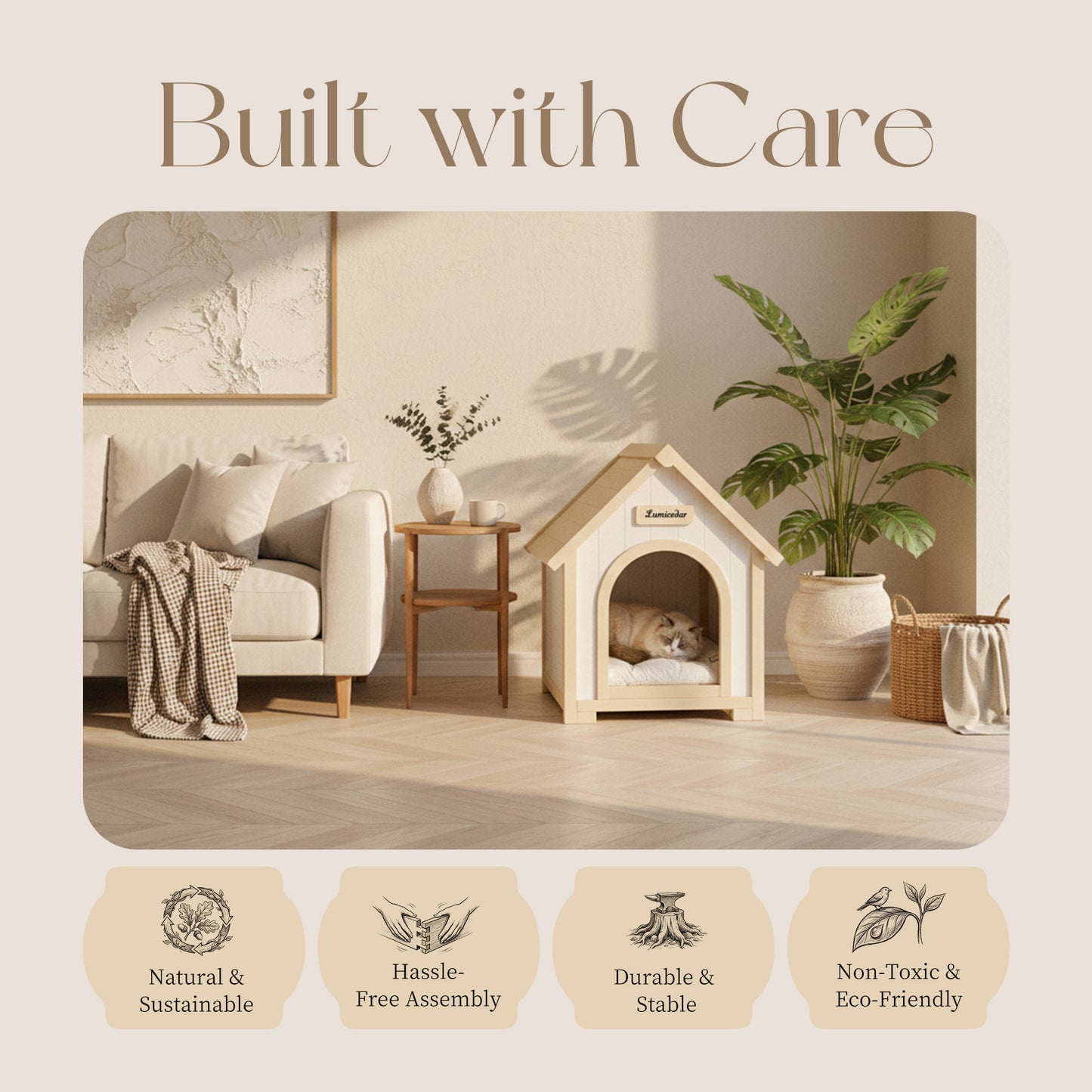 Wooden Dog House – Cedar, EVA Cushion